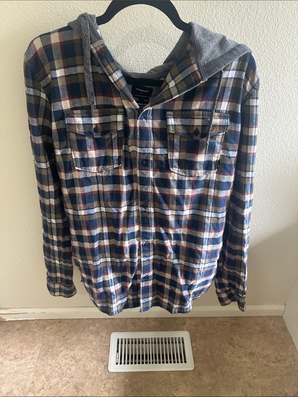 Quiksilver Navy/White/Red Plaid Hooded Button-Up Shirt
